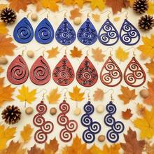 8 Pairs Autumn Retro Spiral Wooden Earrings Set, Hollow Out Design Water Drop Earrings, Suitable For Party, Daily Commute, Autumn/Winter Outfit Matching Jewelry - Multicolor - View 9