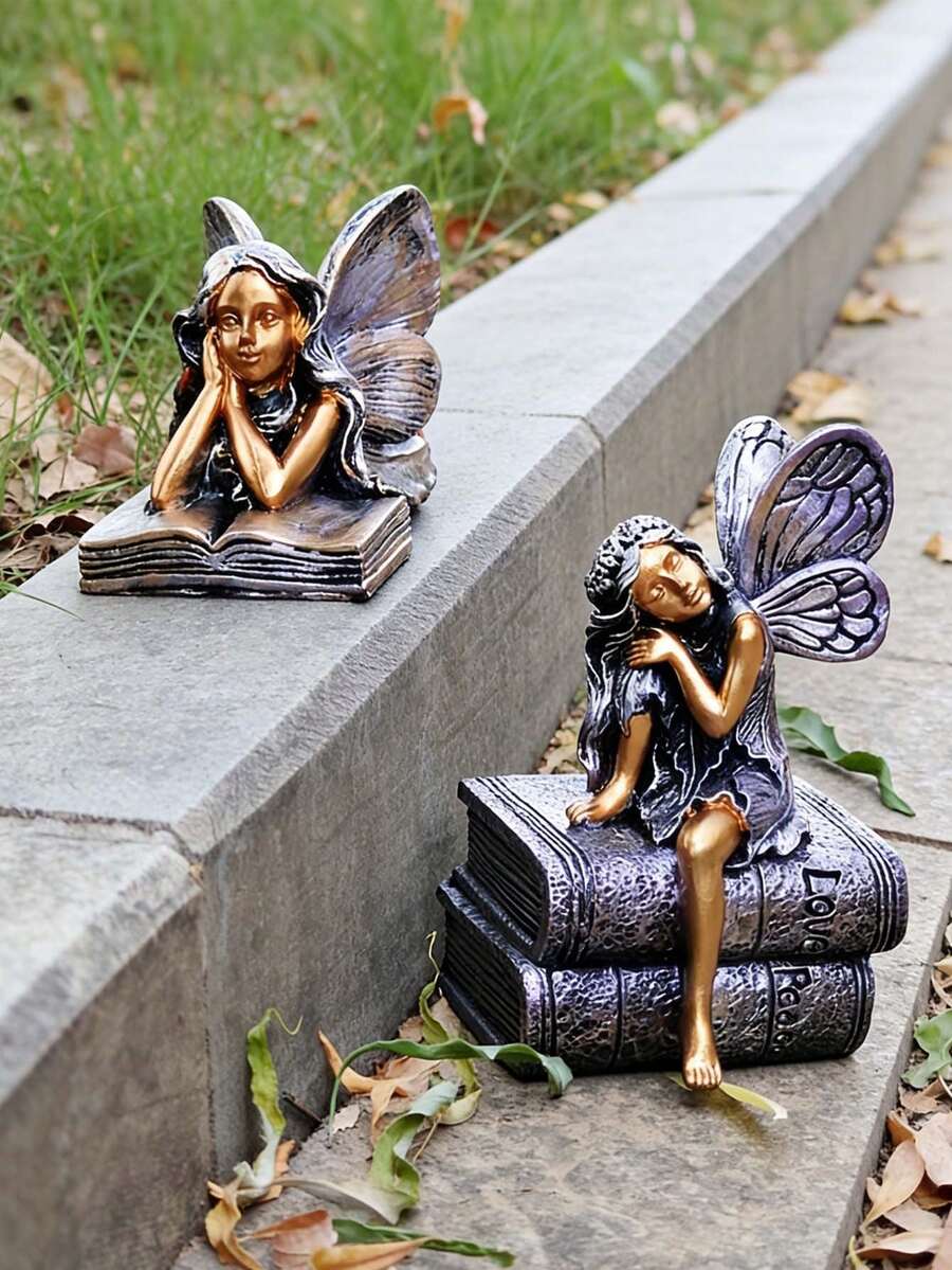 复古青铜仙女树脂雕像 - 梦幻花园和家居装饰摆件,仙女雕塑正在读书,非常适合摆放在庭院、书架、办公桌和仙女花园中,是送给奇幻爱好者的完美乔迁礼物 - 均碼 - 查看 1
