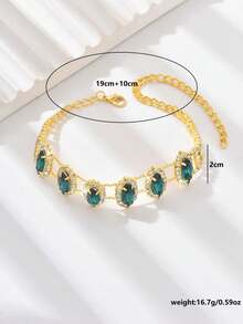 1 pieza Tobillera de lujo vintage minimalista de imitación de esmeralda, joyería para el pie con tacón alto y strass de moda - Multicolor - Ver 5