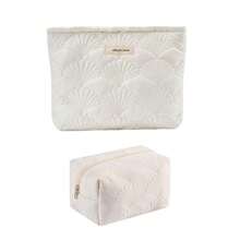uekeboag - Bolsa de maquillaje acolchada de algodón color blanco coquette acolchado para mujeres y niñas bolsa organizadora de coquetas florales bolsas de cosméticos de viaje 2 conchas blancas - 2 conchas blancas - Ver 1