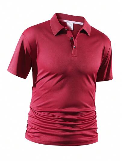 1pc Blueprint Man Men's Polo Shirt, Burgundy Collar, Pique Mesh Fabric, Breathable & Comfortable, Pill-Resistant, Suitable For Business Casual, Daily Commute, Light Business, And Dating