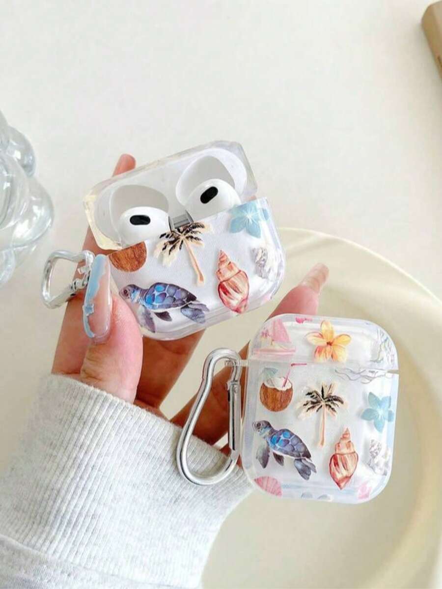 海龟、椰子、贝壳耳机盒，沙滩元素透明耳机盒，附赠1个耳机盒挂绳，兼容耳机盒、耳机、 Pro 3 耳机盒、 Pro（第二代）、 3、 Pro、 1/2、 4 保护套 - 彩色 - 查看 1