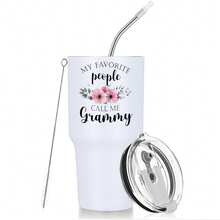 30oz Stainless Steel Tumbler Black White Options,  My Favorite People Call Me Grammy Graphic Cups, Insulated Travel Coffee Mug With Lid And Straw , Double Wall Vacuum Reusable Travel Cups,  Funny Birthday Party Gift For Men - trắng - Xem 1
