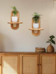 1件波西米亚风藤编壁挂式置物架 - 木质壁挂式植物架，适用于小型盆栽，可用作悬挂式展示架，复古简约家居装饰，适用于客厅、卧室、餐厅、浴室、办公室等空间，打造精美的艺术墙面装饰。 - 彩色 - 查看 6