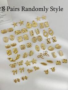 8 Pairs Multi-Style Classic Earring For Women, Asymmetric Geometric, Bow, Starfish, Star Shaped Earrings, Stainlees Steel Jewellery For Women, Festival , Holiday , Mothers Day Easter Gifts, Daily, Wedding Party Chunky Jewelry For Women - Multicolor - View 9