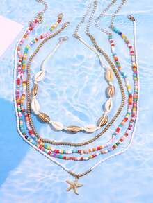 1 Set Fashionable Bohemian Style Holiday Shell Beaded Woven Necklace & Bracelet, Paired With Starfish Pendant And Polymer Clay Bead Combination Jewelry, Suitable For Women's Daily Wear - Multicolor - View 8