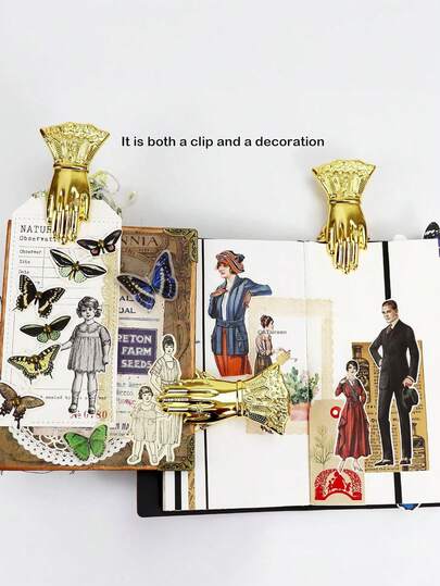 1 pieza Elegante marcador de libro con forma de mano retro - Diseño de manga de mano de metal y cierre oscilante - Accesorio elegante para diarios, regalo único para amantes de los libros