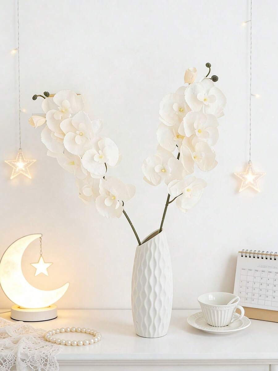 1/3/6pcs Artificial Phalaenopsis Orchid Flowers, Silk, Suitable For Living Room, Home Garden, Wedding, Romantic Party, DIY Moon Wreath Decor, Valentine's Day, Mother's Day, Birthday Gift, Chinese New Year, Gift For Girlfriend Or Lady - White - View 1