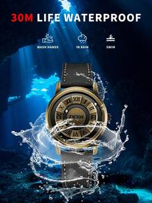 1pc Men's Watch, Retro Roman Numeral Dial Quartz Waterproof Wristwatch, Unique Magnetic Levitation Technology, Leather & Steel Strap, Suitable For Gifts And Daily Wear - Bronze Dial and Leather Strap - View 9