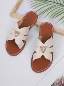 2026新款女士时尚豹纹装饰复古交叉绑带平底凉鞋，适合海滩、泳池、日常穿着，两种颜色可选 - 白色 - 查看 9