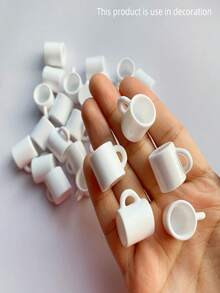 10pcs/25pcs Premium Mini White Coffee Cup Decorative Ornaments, Mini Toys, Resin Material, Perfect For DIY Keychains, Hair Accessories, Dollhouse Decor And Jewelry Making Supplies, Ideal Gift For Parties, Birthdays And Back To School Season. - View 8
