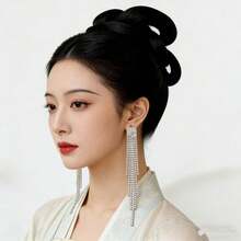 一对欧美经典百搭夸张长款水钻流苏耳环，奢华优雅时尚独特，女士耳环 - 彩色 - 查看 6