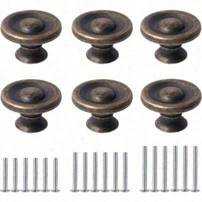 Bronze Vintage Dresser Knobs Antique Round Cabinet Knobs For Drawers Dressers Round Zinc Alloy Knobs For Kitchen Cupboard Closet Wardrobe With 3 Sized Screws