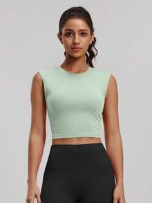 NcmRyu 1件装 女士圆领交叉露背弹力运动背心 - 綠色 - 查看 3