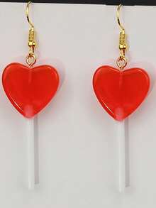 10pcs/Set Summer Vacation Style Orange Earrings, Personalized Sweet Creative 3D Resin Lollipop & Heart Earrings, Gift For Girlfriend - Multicolor - View 16