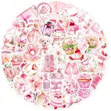 Soft Pink Mediterranean Art Stickers, Sunproof, Moisture-Proof, Non-Fading, Stickers, Soft Plush Toys, Wall Decor, Notebook Collage, Home Decor, Suitable For Youth, Literary Aesthetics, Collectors, Dorm Decoration, Scrapbooking, Gifts, Healing Style Decor For Girls, Crafts, Girl Games - Multicolor - View 1