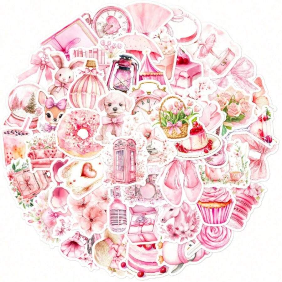 Soft Pink Mediterranean Art Stickers, Sunproof, Moisture-Proof, Non-Fading, Stickers, Soft Plush Toys, Wall Decor, Notebook Collage, Home Decor, Suitable For Youth, Literary Aesthetics, Collectors, Dorm Decoration, Scrapbooking, Gifts, Healing Style Decor For Girls, Crafts, Girl Games - Multicolor - View 1