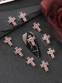 20pcs Luxury Rhinestone Cross Nail Jewelry, Y2K Metallic Punk Glitter Cross Nail Art Decor, Multi-Color High-End DIY Fake Nail Accessories Nails - Multicolor - View 7