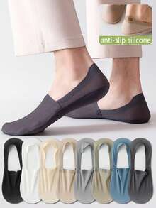2/5/8 Pairs Men's Breathable Mesh Slip-Resistant Silicone Grip Shallow Boat Socks, Thin Lightweight Ankle Socks, Versatile & Comfortable For Spring/Summer - Multicolor - View 3