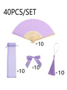 Conjunto de Leques Roxos para Presente de Casamento (Para Ela/Ele) | Leques dobráveis femininos com laços e borlas, bolsa de malha transparente, presentes decorativos para chás de panela, festas de casamento, aniversários, adereços para fotos de madrinhas, leque de verão - Roxo - Ver 15