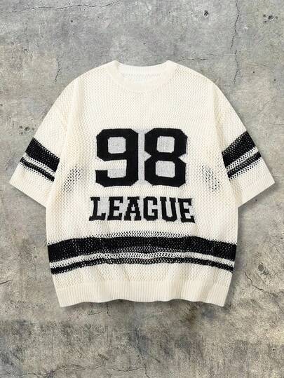  ANDREILEE 春夏新款男女通用宽松舒适复古篮球服款式网眼镂空透气短袖针织上衣