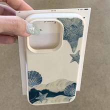 1pc TPU Material Healing Blue Wave Seashell Pattern Phone Case Suitable For IPhone 17 Pro Max/17/16 Pro Max/15/13/12/11, S20 FE/A15/S24/A55, Note 11/Note 12/Note 13 Pro, Full Coverage Anti-Drop Soft Protective Phone Cover - White - View 3