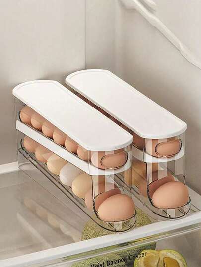 1 pièce Plateau à œufs rotatif automatique, convient pour le réfrigérateur, rack à œufs à double couche à enroulement automatique, boîte de rangement pour œufs sur la porte latérale du réfrigérateur pouvant contenir 12-14 œufs, plateau à œufs coulissant empilable avec tasses à œufs en plastique séparées, récipient de rangement de cuisine, accessoire distributeur d'œufs pour réfrigérateur (plusieurs couleurs disponibles)