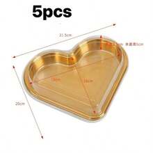 5 Packs Heart-Shaped Plastic Serving Trays With Lids - Multi-Purpose Large Capacity Snack Containers For Fruits, Vegetables, Salads, Cheese Boards, And Parties - Gold - View 13