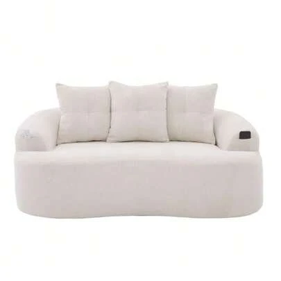 This Contemporary Two-Seater Sofa Set Features Deep, Round Cushions With A Chenille Cloud Pattern, A Compact Design Without Springs, And Includes Three Decorative Cushions. Suitable For Compact Apartments.