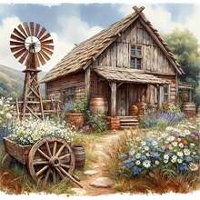 DIY Diamond Painting Kits For Adults, Wooden House And Sunflowers Full Drill Embroidery Cross Stitch Crystal Rhinestone Paintings Pictures Arts Wall Decor Painting Dots Kits 11.8X11.8 Inch - 顏色 - 查看 2