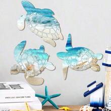 1/3 peças de decoração de parede em madeira estilo costeiro de verão, pingente decorativo de tartaruga marinha para praia e oceano, tartaruga, concha e vida marinha da praia, decoração para quarto, casa, adequado para decoração de porta de entrada de quarto com vista para o mar, decoração externa de praia, decoração para casa com tema náutico - Multicolorido - Ver 3