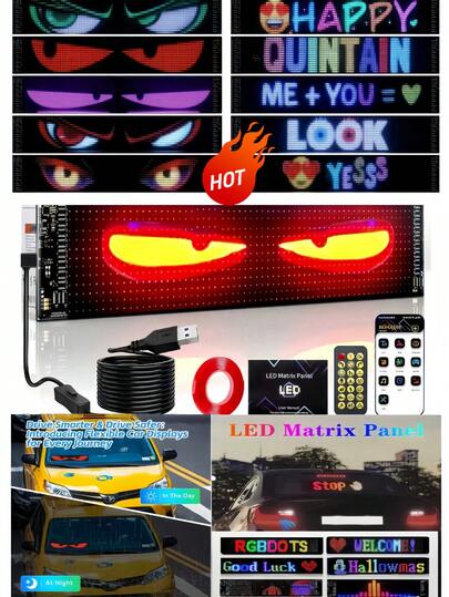 Flexible USB Car-Mounted Advertising Screen, LED Full-Color Display, Suitable For Car Windows, Festivals, Party Decorations, Personalized Creative Products, Programmable LED Screen Lamp, Devil's Eye Car Decoration Light, Concert Cheering Light, Text & Graphic Animation Control, Wall-Mounted Or Desktop Use