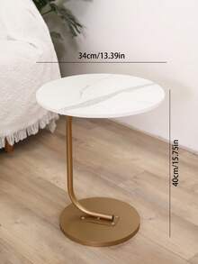 1 pieza Mesa lateral con patrón de mármol redonda, mesa de extremo de sofá minimalista moderna, mesa de café desmontable resistente al agua y a los arañazos para sala de estar, mesita de noche de dormitorio, mini mesa de café - Blanco - Ver 4