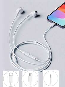 兼容的有线耳机，Type-C电子耳塞，3.5mm圆形插头，USB-C耳塞，耳机音频耳机，电子通话和音乐低音立体声入耳式耳机。 - 白色 - 查看 1