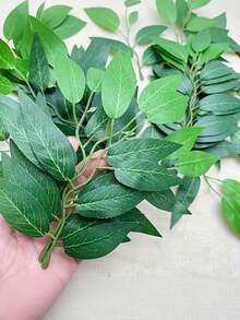 50片/25片意大利绿色鲁斯卡斯叶，人造丝绿叶，人造柳叶绿植装饰，DIY手工花叶装饰，常绿植物，桌面摆件，季节性庆典植物 - 适用于家居装饰、婚礼和派对装饰 - 綠色 - 查看 3