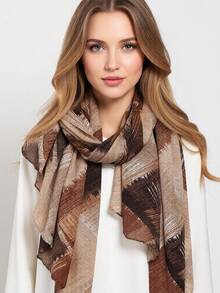 1条新款人字纹扎染亚麻围巾，女士百搭披肩 - 彩色 - 查看 1