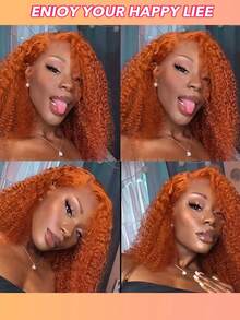 Peluca de cabello humano tipo bob para mujer, color naranja jengibre, ondas profundas, 13X4, corta y rizada, con encaje frontal previamente desbastado, densidad del 180% - S350 - Ver 4