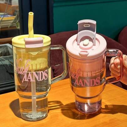 Bình nước pha trà trong suốt 1200ml, cốc nhựa dung tích lớn có ống hút, tiện dụng cho tập thể dục, hoạt động ngoài trời và du lịch.