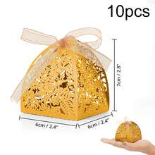 10/20pcs Four-Leaf Rose Candy/Chocolate Gift Box, Laser Cut Wedding Favor Box With Ribbon, Gold Color Suitable For Bridal Shower, Birthday Party, Christmas, Halloween - Gold - View 10