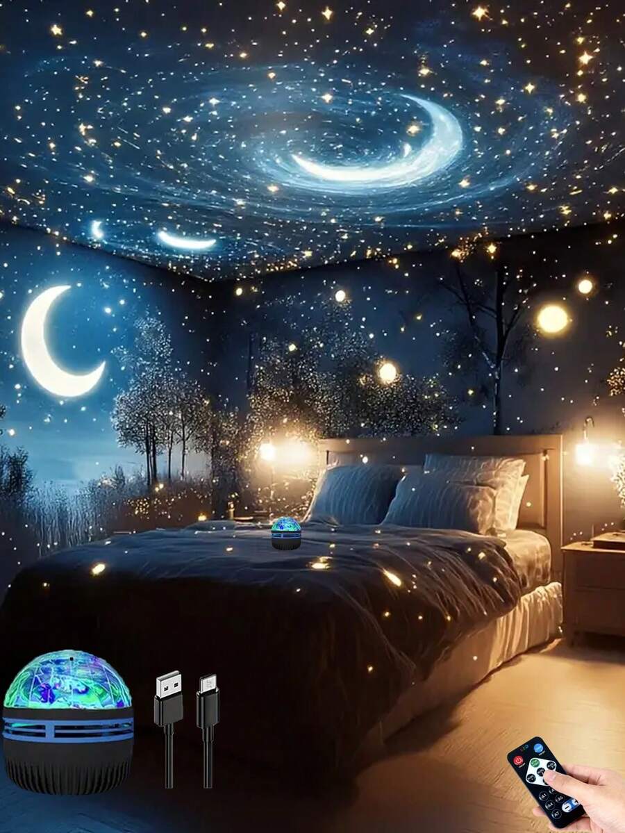 An Arctic Light Starry Night Projection Lamp, A Galaxy Starry Night Projector, Creates A Dazzling Starry Night Aurora Effect In The Room. It Is The Perfect Gift And Decoration For Valentine's Day. It Has 14 Different Galaxy Lighting Effects And Is Suitable For Room And Home Decoration, Home Theater, Ceiling, Gift Decoration, Camping, Wedding Decoration, Magical Projection Lamp Gifts, Festival Parties, Etc. - 黑色 - 查看 1