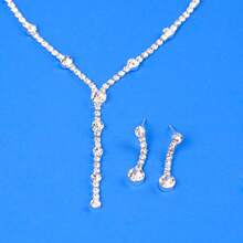 Bộ trang sức 3 món tối giản đính đá hình giọt nước gồm dây chuyền và bông tai, thích hợp cho nữ giới trong các dịp cưới hỏi, sinh nhật, kỷ niệm, tiệc tùng. - Bạc - Xem 5