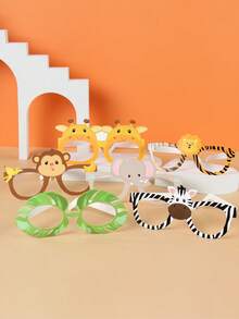 6pcs Jungle Animal Paper Glasses, Safari Theme Birthday Party Decor, Zoo Theme Party Favors, Photo Booth Props For Baby Shower And 1st Birthday Party, Zebra Giraffe Lion Monkey Elephant Design Party Supplies - Jungle Animals - View 8