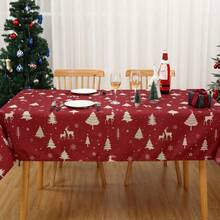 Rectangular Waterproof Christmas Tablecloth - Deer And Tree Design - Durable Polyester - Perfect For Parties, Home And Outdoors - Festive Table Decoration - 60x120/60x102 Inches - Gold 54"*108" - View 5