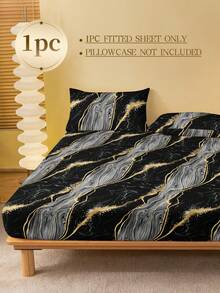 1pc Black Marble Pattern Bed Skirt, Fashionable Farmhouse Style Mattress Protector, Fresh And Elegant, Suitable For Valentine's Day Bedding, Soft And Breathable, Fits All Bed Sizes - Twin, Full, Queen, King, 11.8 Inch Deep Pocket, Wrinkle-Resistant, Promotes Sleep, Machine Washable, Suitable For Dorm Use During Back To School Season - Black - View 4