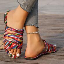 新款女士平底凉拖鞋，轻便布艺沙滩鞋 - 彩色 - 查看 14