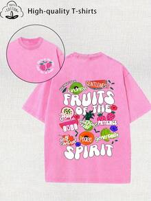 Summer Tops 2026 Women's  Patterned Printed Vintage Washed T-Shirt - 230g Thick Cotton, Vintage Street Style Round Neck Short Sleeves, Machine Washabl - 玫紅色 - 查看 12
