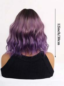 梅紫色波浪卷波波头带假发 - 逼真合成发丝，耐热，适合日常佩戴 - 紫色 - 查看 5