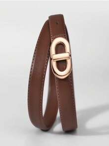 1pc Casual Versatile Gold Buckle Belt, Suitable To Pair With Skirts, Jeans, All Year Round - Beveled Edge Buckle - View 9