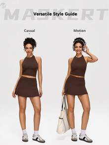 MASKERT Women's Fashion Racerback Tank Top, Suitable For Tennis, Golf, Fitness, Multifunctional Outdoor Sports, Casual Home Wear - Coffee Brown - View 2