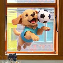 3D Cute Golden Retriever Puppy Football Wall Sticker, Removable Dog Wall Decal, Fun Sports Decor For Kids Bedroom, Nursery - Multicolor - View 5